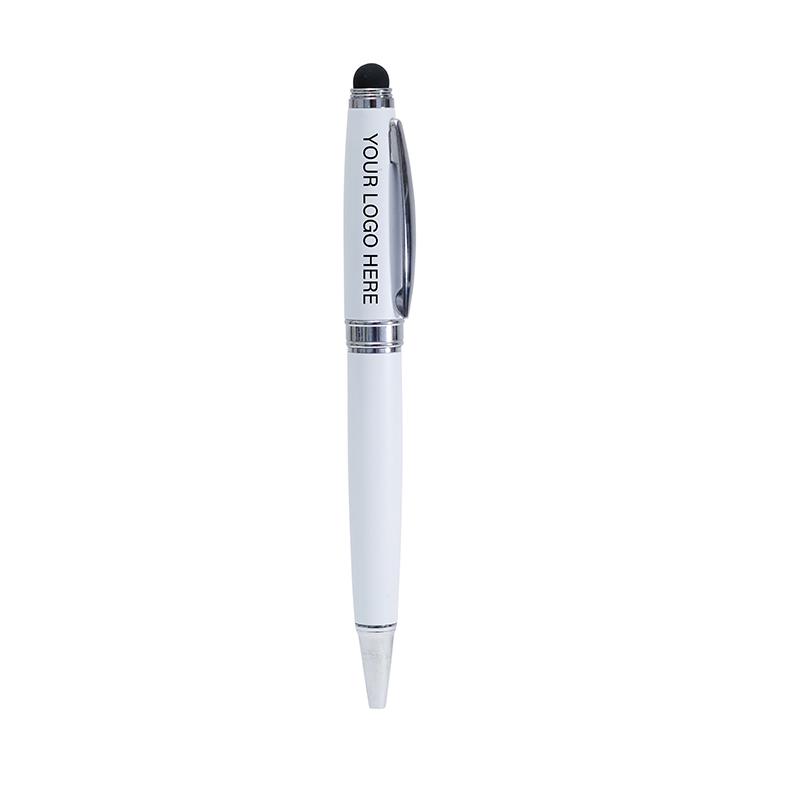 Rubberized Metal Pen With Stylus - White